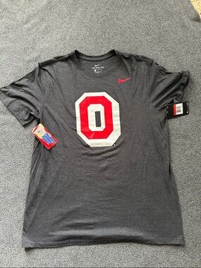 Nike Charcoal Short-Sleeve Tee with Red and White 'O' Graphic